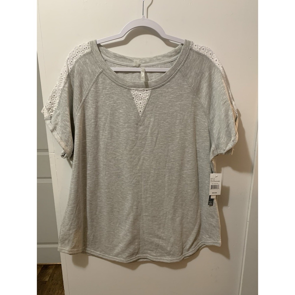 Silverwear Lifestyle Womens 2X Slate Grey Eyelet Lace Raglan Top L5554241SK NEW